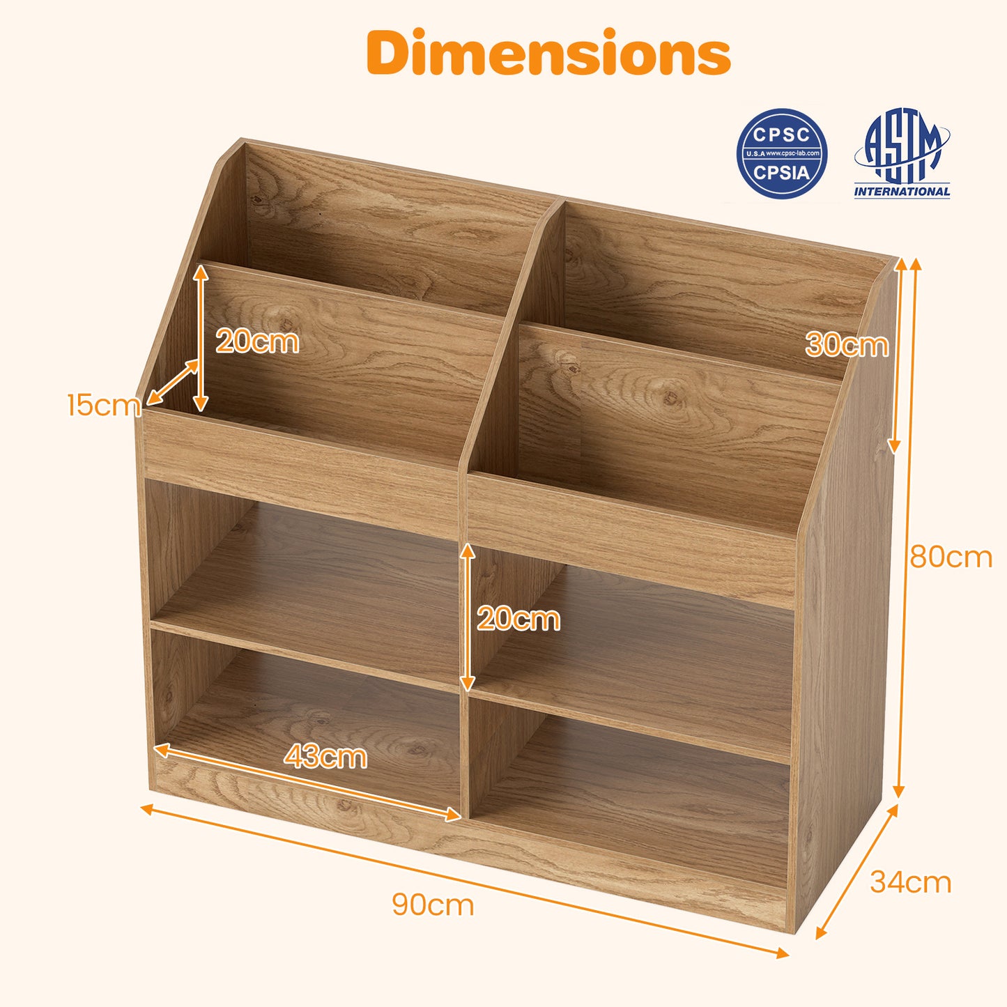 3-Tier Kid's Bookshelf with Display Rack and 4 Compartments for Kids Room-Natrual