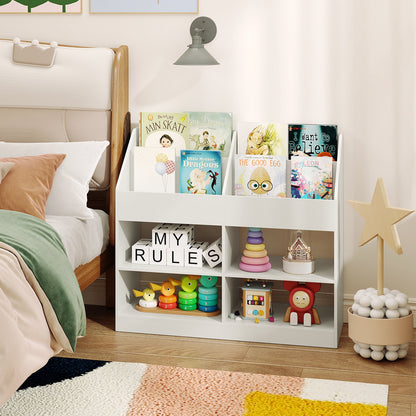 3-Tier Kid's Bookshelf with Display Rack and 4 Compartments for Kids Room-White