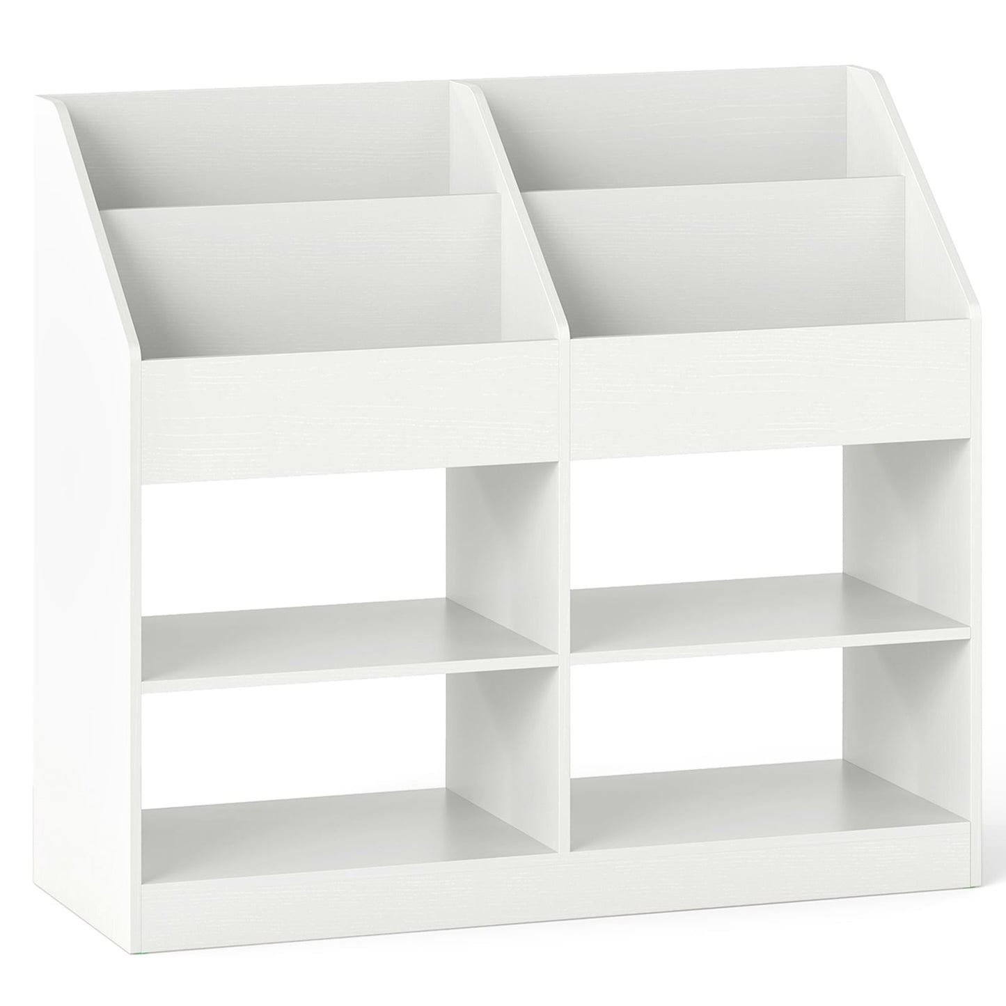 3-Tier Kid's Bookshelf with Display Rack and 4 Compartments for Kids Room-White