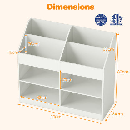 3-Tier Kid's Bookshelf with Display Rack and 4 Compartments for Kids Room-White