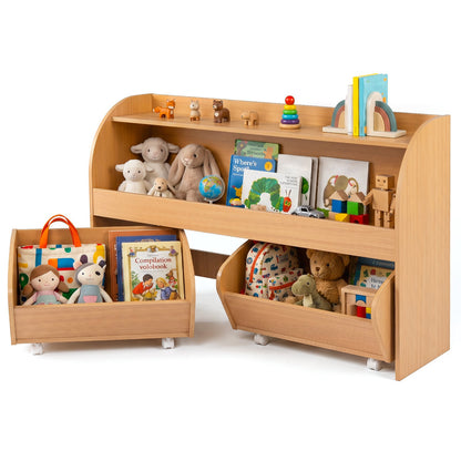 3-Tier Kids Toy Storage Organizer with 2 Rolling Drawers Bookcase for Kids Room-Natural