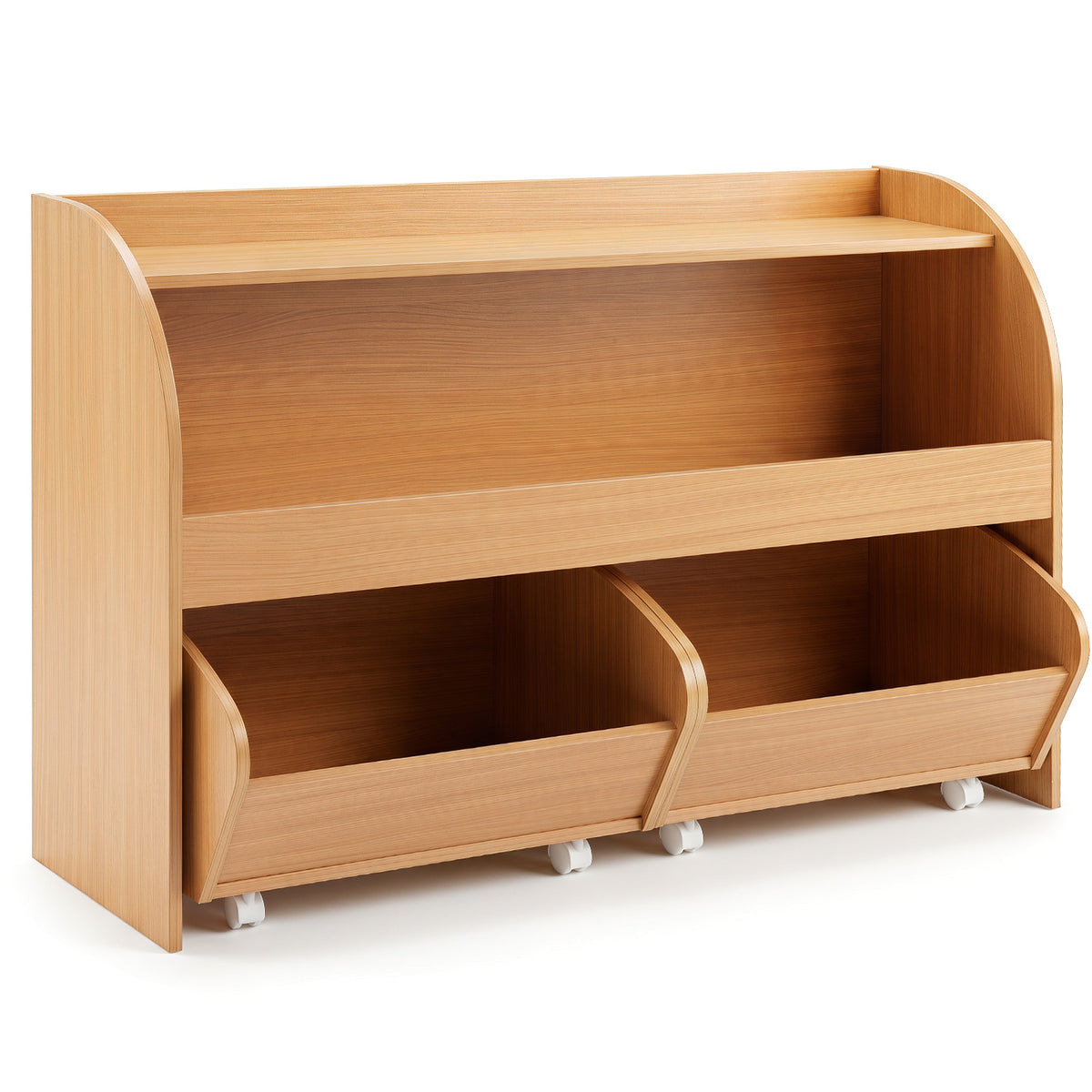 3-Tier Kids Toy Storage Organizer with 2 Rolling Drawers Bookcase for Kids Room-Natural
