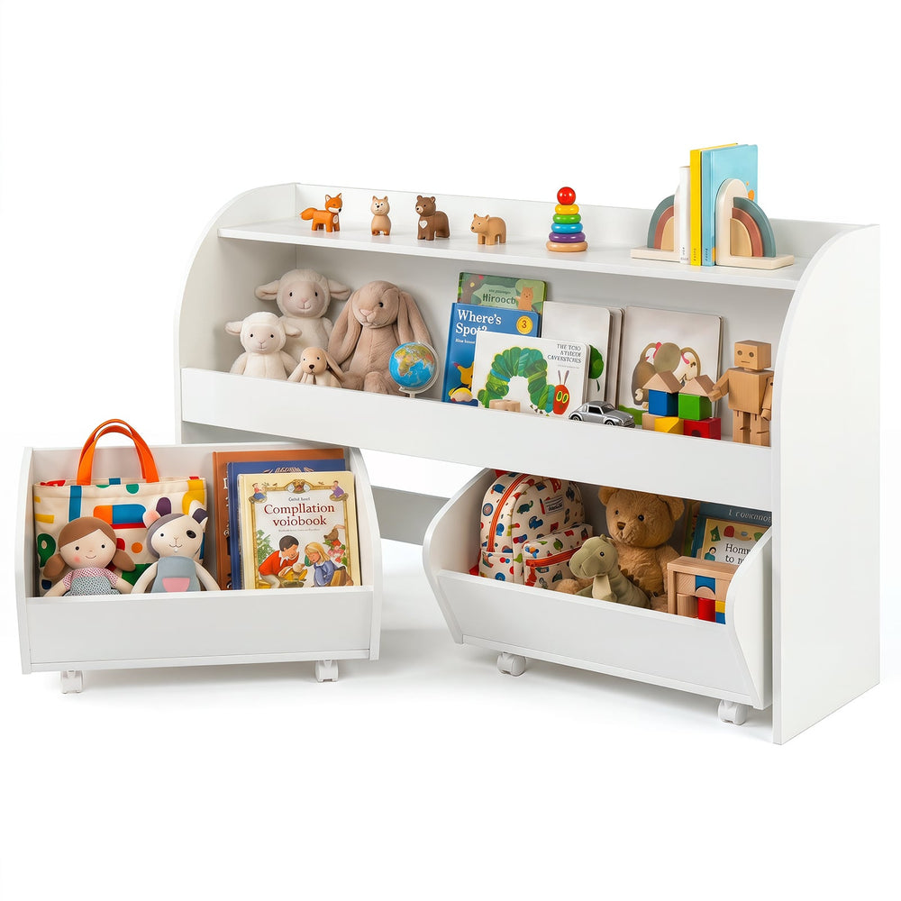 3-Tier Kids Toy Storage Organizer with 2 Rolling Drawers Bookcase for Kids Room-White