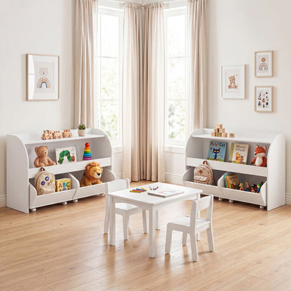 3-Tier Kids Toy Storage Organizer with 2 Rolling Drawers Bookcase for Kids Room-White