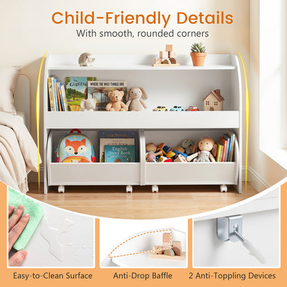 3-Tier Kids Toy Storage Organizer with 2 Rolling Drawers Bookcase for Kids Room-White
