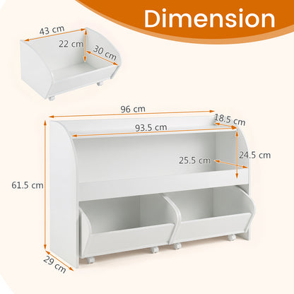 3-Tier Kids Toy Storage Organizer with 2 Rolling Drawers Bookcase for Kids Room-White