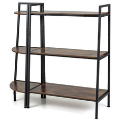 3-Tier Ladder Shelf & Corner Stand w/Metal Frame for Living Room Kitchen-Rustic Brown