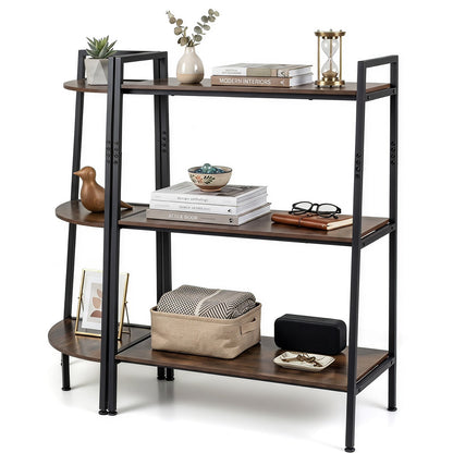 3-Tier Ladder Shelf & Corner Stand w/Metal Frame for Living Room Kitchen-Rustic Brown