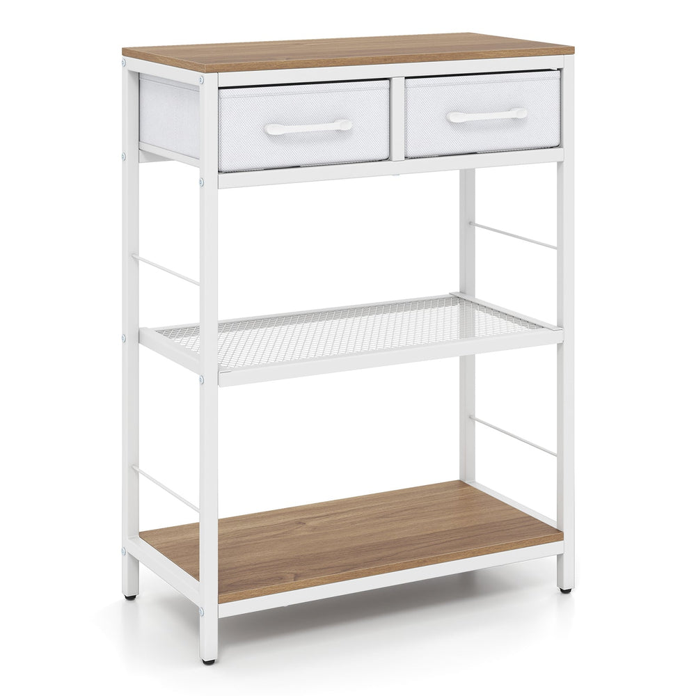 3-Tier Narrow Console Table with 2 Fabric Drawers and Open Shelves-Natrual