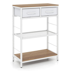 3-Tier Narrow Console Table with 2 Fabric Drawers and Open Shelves-Natrual