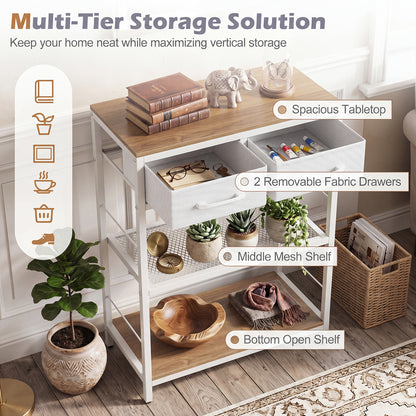 3-Tier Narrow Console Table with 2 Fabric Drawers and Open Shelves-Natrual