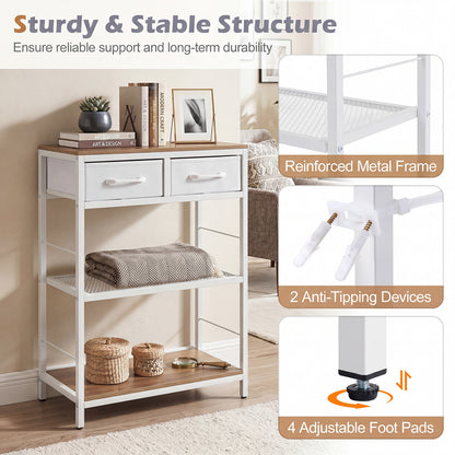 3-Tier Narrow Console Table with 2 Fabric Drawers and Open Shelves-Natrual