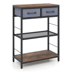 3-Tier Narrow Console Table with 2 Fabric Drawers and Open Shelves-Rustic Brown