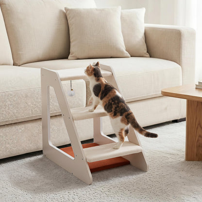 3-Tier Pet Steps for Dogs & Cats w/ Non-Slip Corduroy Surface for Access to Sofa-White