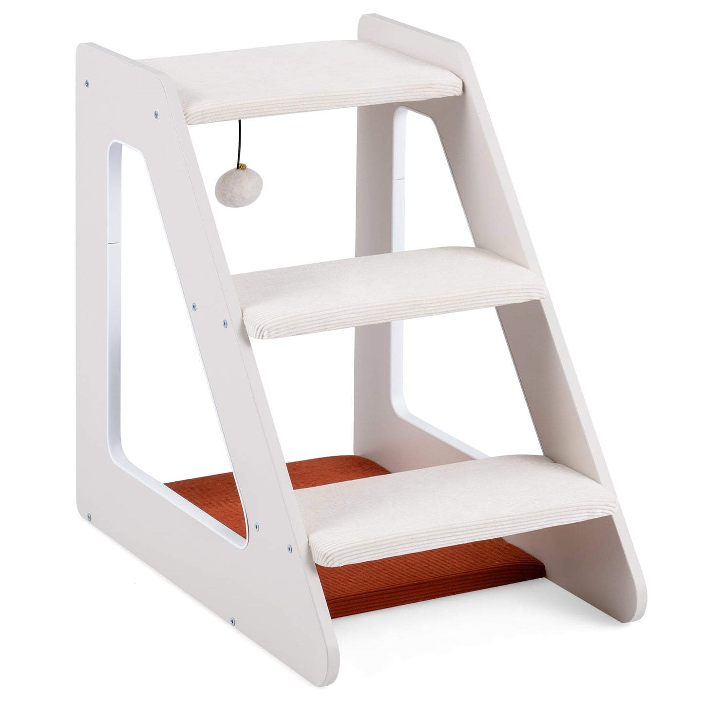 3-Tier Pet Steps for Dogs & Cats w/ Non-Slip Corduroy Surface for Access to Sofa-White