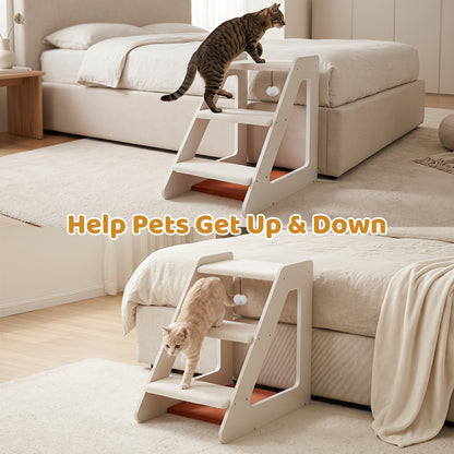 3-Tier Pet Steps for Dogs & Cats w/ Non-Slip Corduroy Surface for Access to Sofa-White