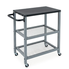 3-Tier Rolling Grill Cart with Stainless Top and Hanging Posts for Kitchen-Silver