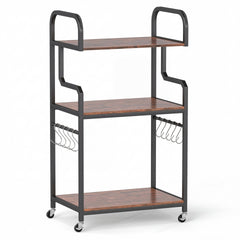 3-Tier Rolling Printer Stand with Storage Shelves and Hooks-Rustic Brown
