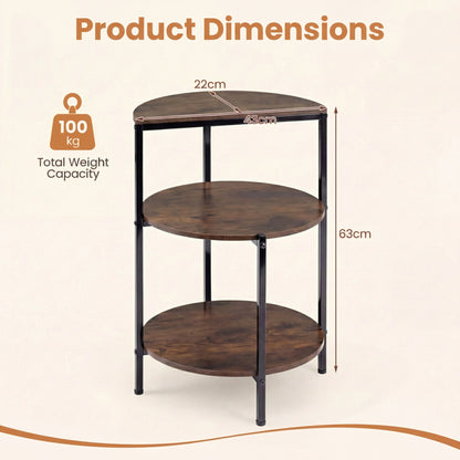 3-Tier Round Side Table Set of 2 with Storage Shelves and Metal Frame for Small Spaces-Rustic Brown