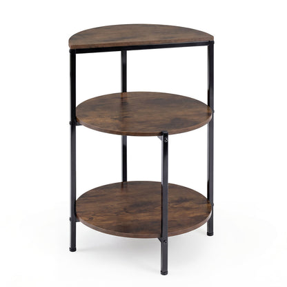 3-Tier Round Side Table with Storage Shelves and Metal Frame for Small Spaces-Rustic Brown