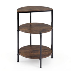 3-Tier Round Side Table with Storage Shelves and Metal Frame for Small Spaces-Rustic Brown