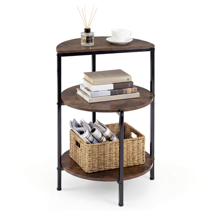 3-Tier Round Side Table with Storage Shelves and Metal Frame for Small Spaces-Rustic Brown