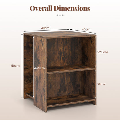 3-Tier Square Wooden End Table with Open Storage Shelves-Rusticbrown