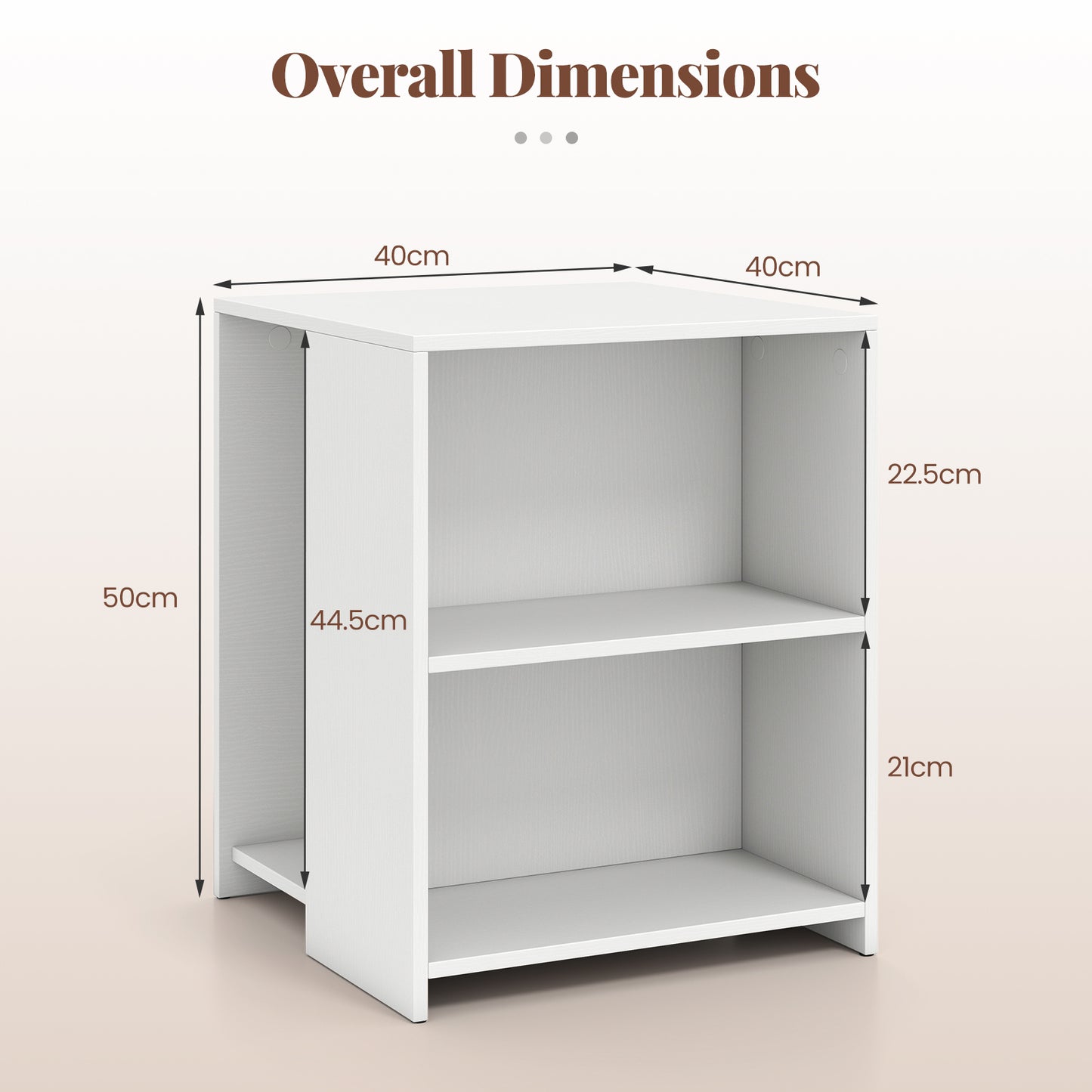3-Tier Square Wooden End Table with Open Storage Shelves-White