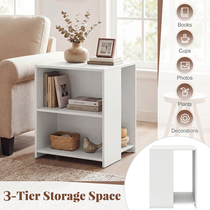 3-Tier Square Wooden End Table with Open Storage Shelves-White