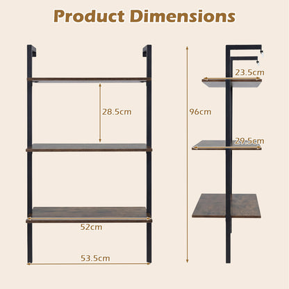 3-Tier Wall Mounted Shelves for Living Room Home Office-Rustic Brown