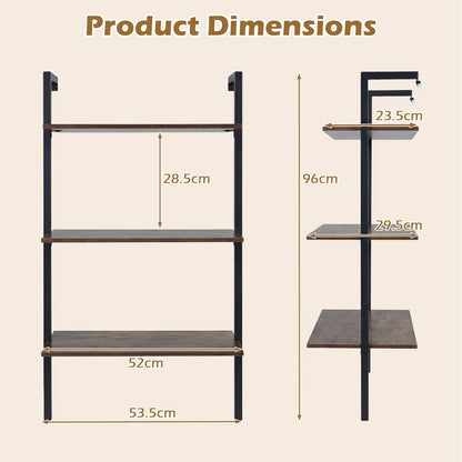 3-Tier Wall Mounted Shelves for Living Room Home Office-Rustic Brown