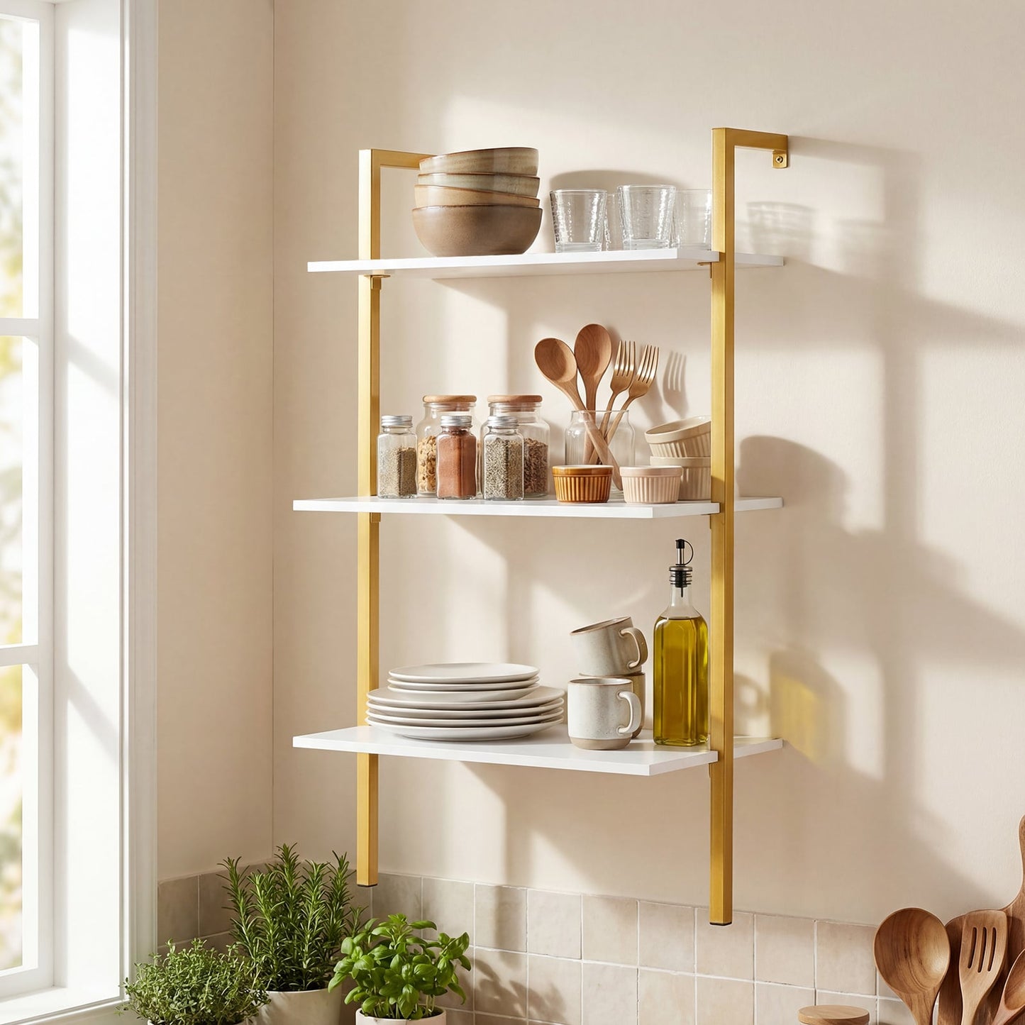 3-Tier Wall Mounted Shelves for Living Room Home Office-White