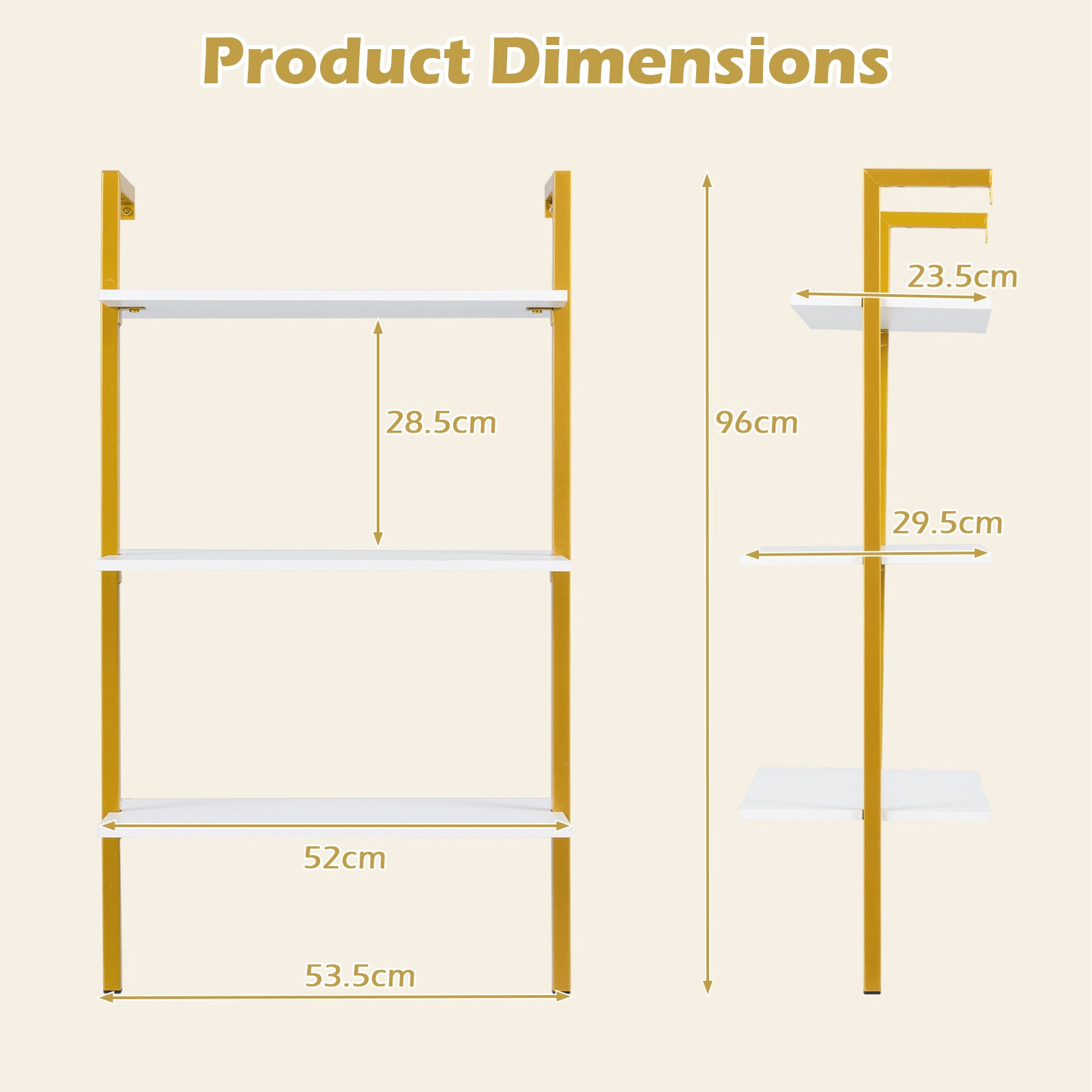 3-Tier Wall Mounted Shelves for Living Room Home Office-White