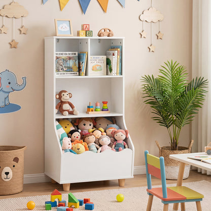 3-Tier Wooden Bookshelf with 2 Anti-Toppling Devices Top Surface and 3 Compartments-White