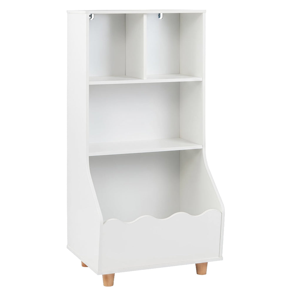 3-Tier Wooden Bookshelf with 2 Anti-Toppling Devices Top Surface and 3 Compartments-White