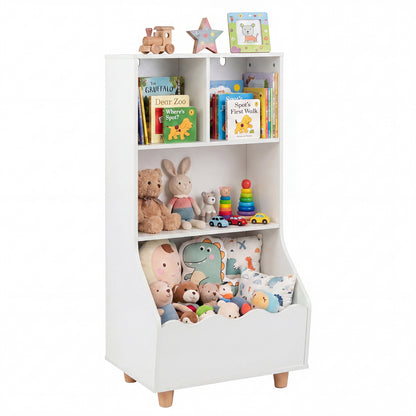 3-Tier Wooden Bookshelf with 2 Anti-Toppling Devices Top Surface and 3 Compartments-White