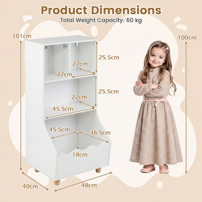 3-Tier Wooden Bookshelf with 2 Anti-Toppling Devices Top Surface and 3 Compartments-White