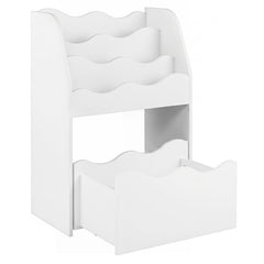 3-Tier Wooden Kids Book Shelf with Large Rolling Storage Drawer and Anti-Toppling Devices-White