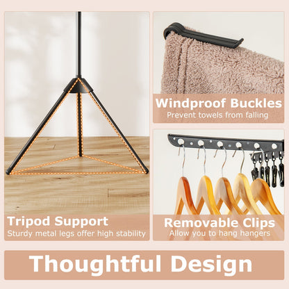 3-Tier Folding Clothes Drying Rack Tripod Laundry Drying Rack-Black