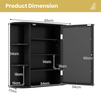 3-Tier Mirrored Wall Mounted Bathroom Cabinet-Black