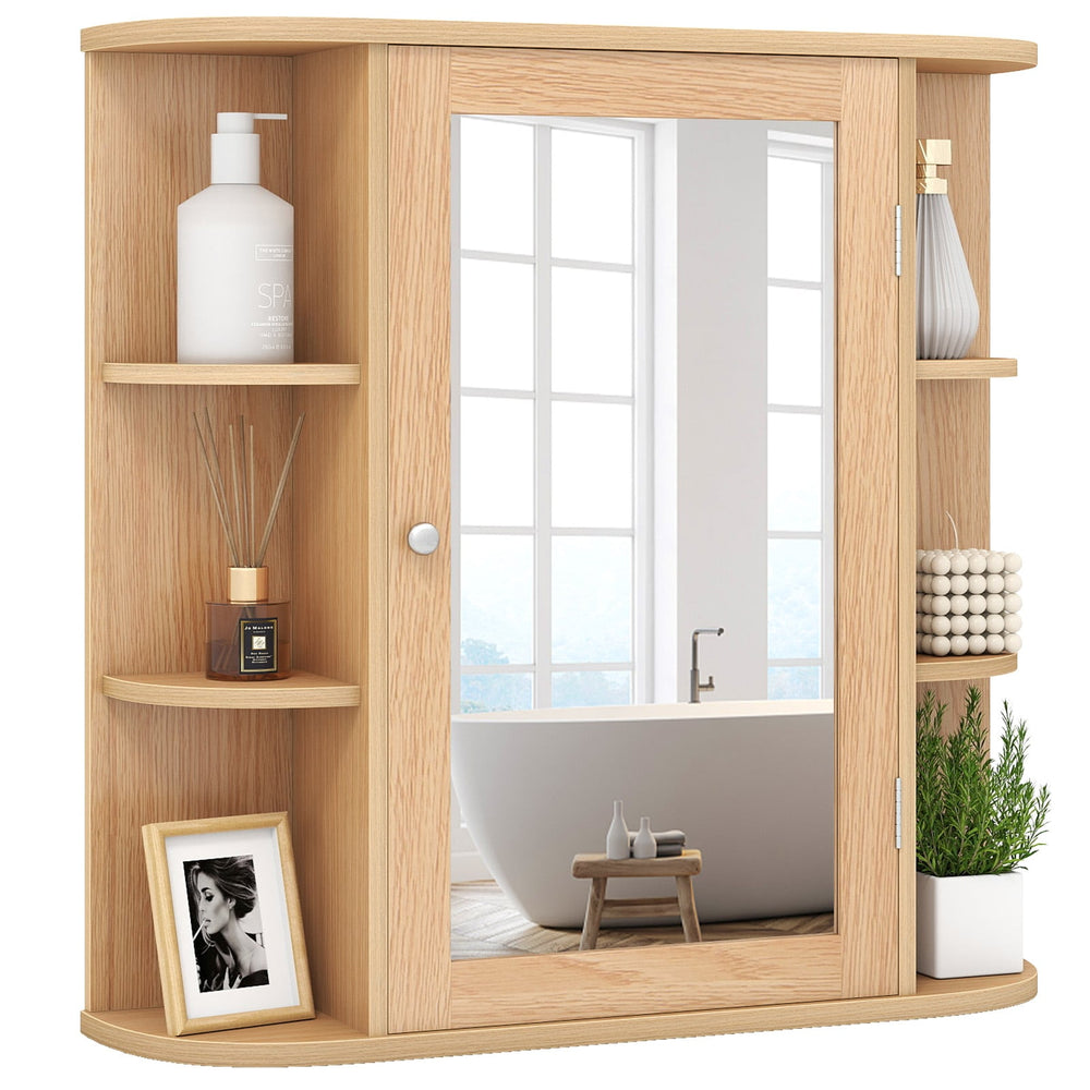 3-Tier Mirrored Wall Mounted Bathroom Cabinet-Natural