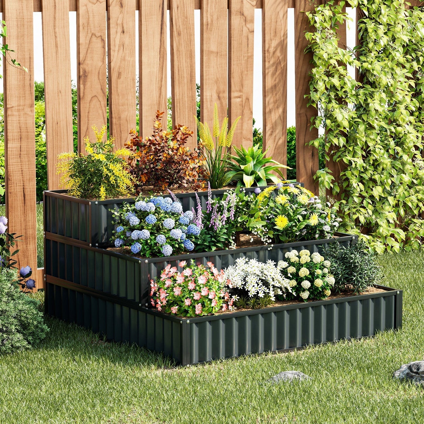 3-Tier Raised Garden Bed with Open ended Base for Vegetable Fruit Flower Herb-Black