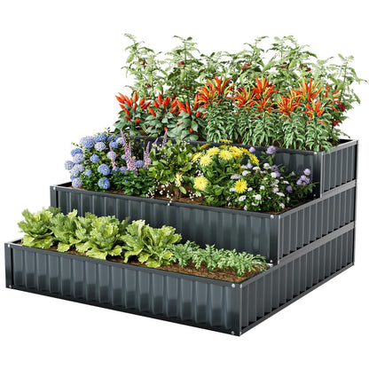 3-Tier Raised Garden Bed with Open ended Base for Vegetable Fruit Flower Herb-Black