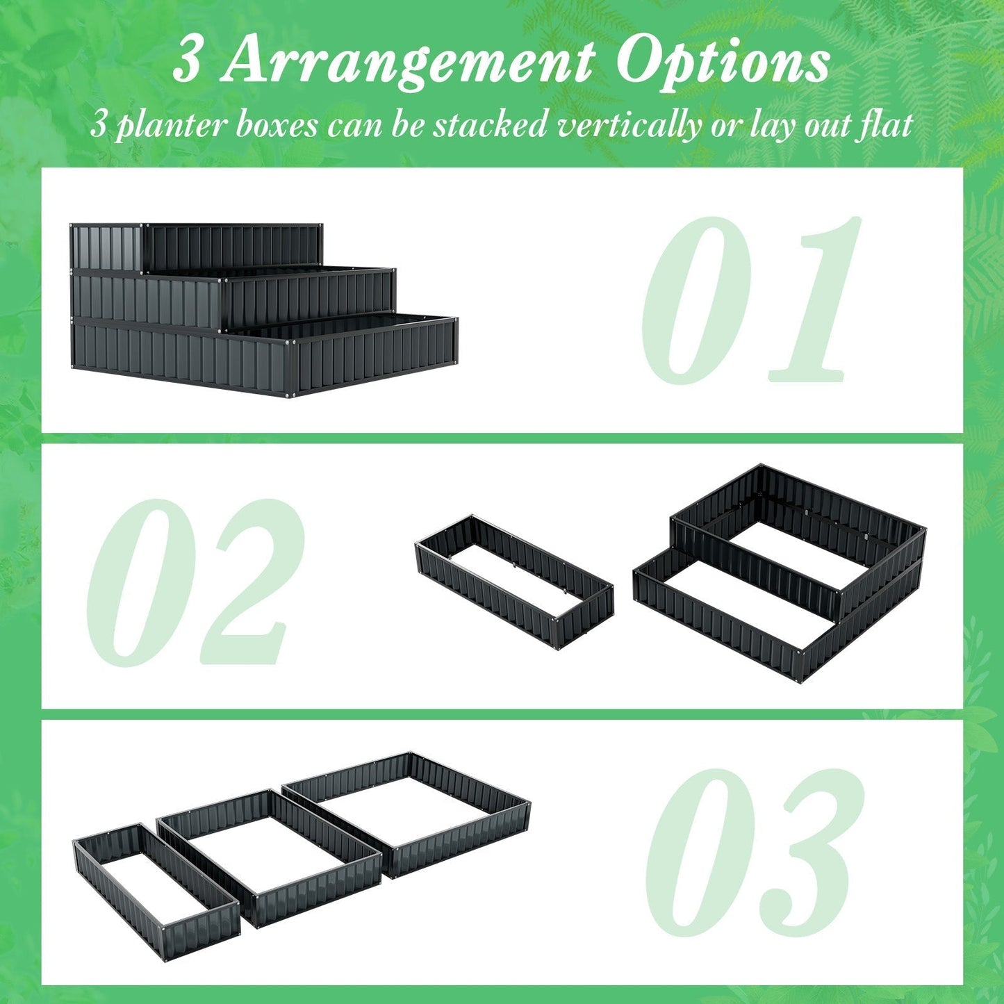 3-Tier Raised Garden Bed with Open ended Base for Vegetable Fruit Flower Herb-Black