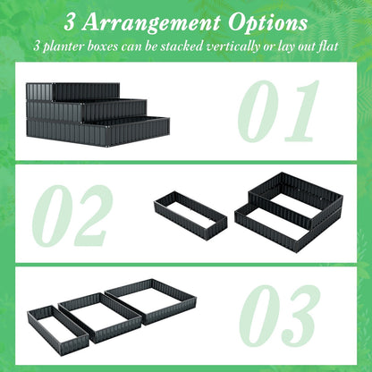 3-Tier Raised Garden Bed with Open ended Base for Vegetable Fruit Flower Herb-Black