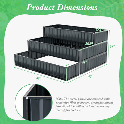 3-Tier Raised Garden Bed with Open ended Base for Vegetable Fruit Flower Herb-Black