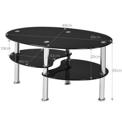 3-Tiers Tempered Glass Coffee Tables with 2 Shelves-Black