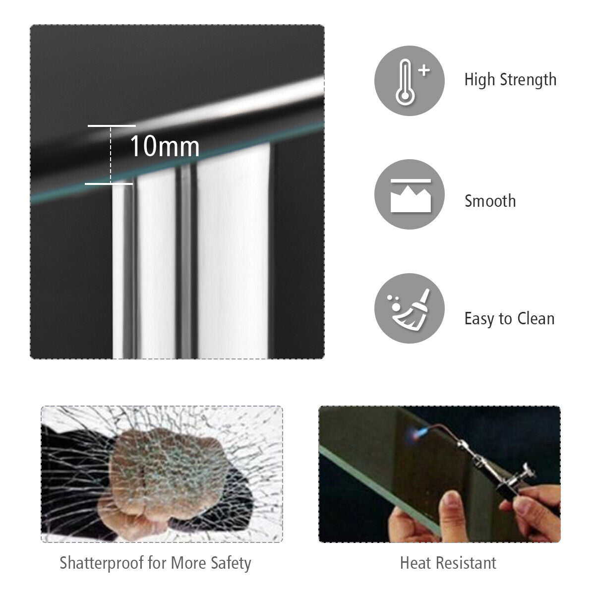 3-Tiers Tempered Glass Coffee Tables with 2 Shelves-Black