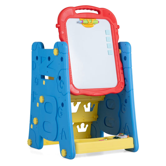 3 in 1 Art Easel for Kids Double Sided Magnetic Board Chalkboard and Whiteboard-Blue