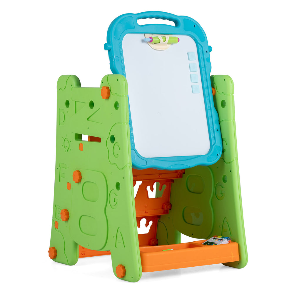3 in 1 Art Easel for Kids Double Sided Magnetic Board Chalkboard and Whiteboard-Green